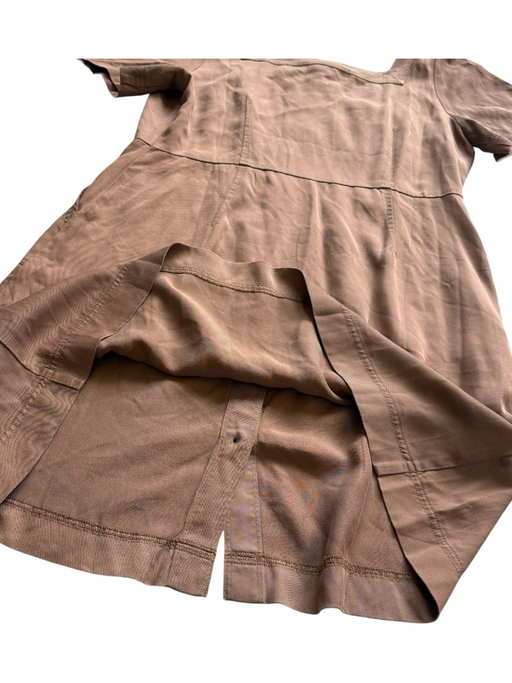 LOFT Brown Lyocell Square Neck Button Front Puff Sleeve Utility Mini Dress 8 NWT - Picture 12 of 12
